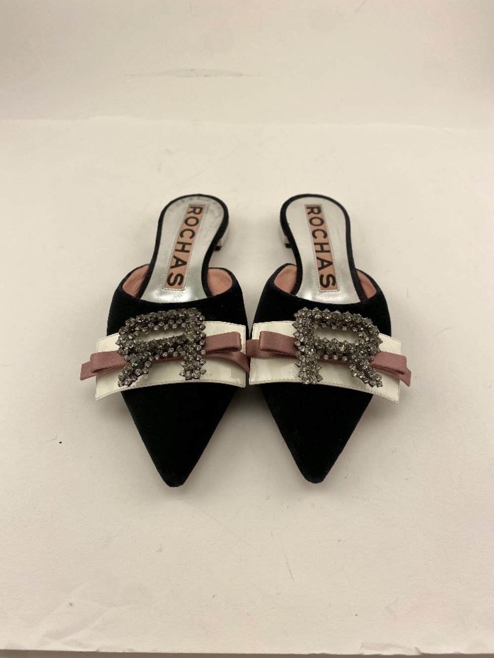 Rochas Black Velvet Embellished Pointed Toe Mules 38.5